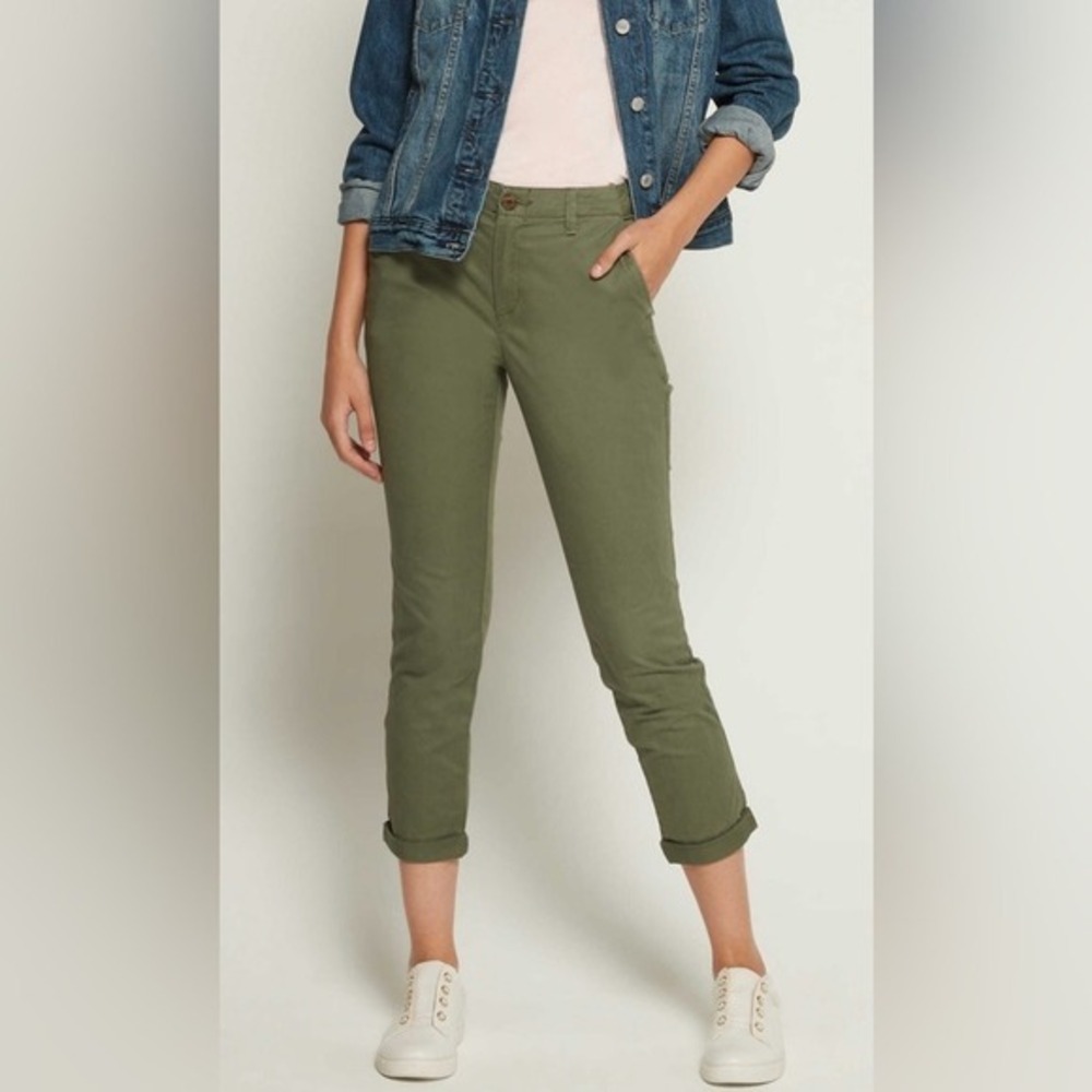 GAP Girlfriend Khaki Stretch Mid Rise Pants‎ Olive Green Size 00